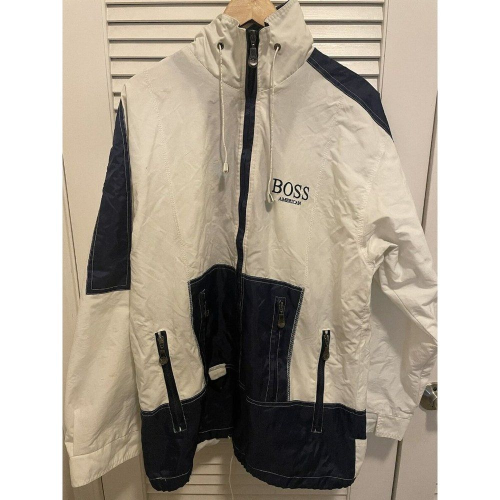 Vintage BOSS Men's Jacket 2XL Windbreaker Hoodie American Paris Nautical